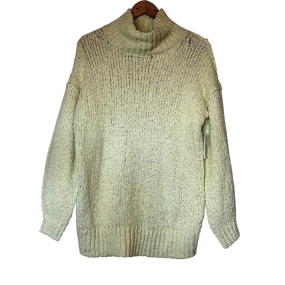 Anthropologie NWT Sweater‎ Mock Neck Yellow Green Loose Weave Oversized Size XS